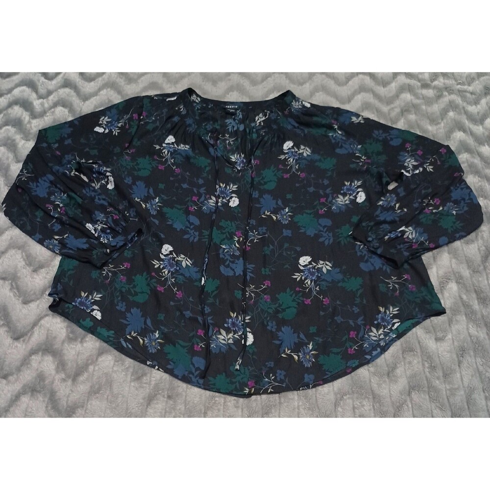 Torrid Womens Size 2 Black Semi Sheer Floral V Neck Blouse Shirt